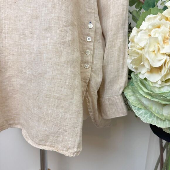 J. McLaughlin | Beige Linen Button Detail Tunic Blouse | Medium - Picture 5 of 12